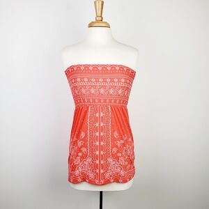 Almost Famous Womens Pink Bandeau Top Size S Strapless Paisley Summer Beach